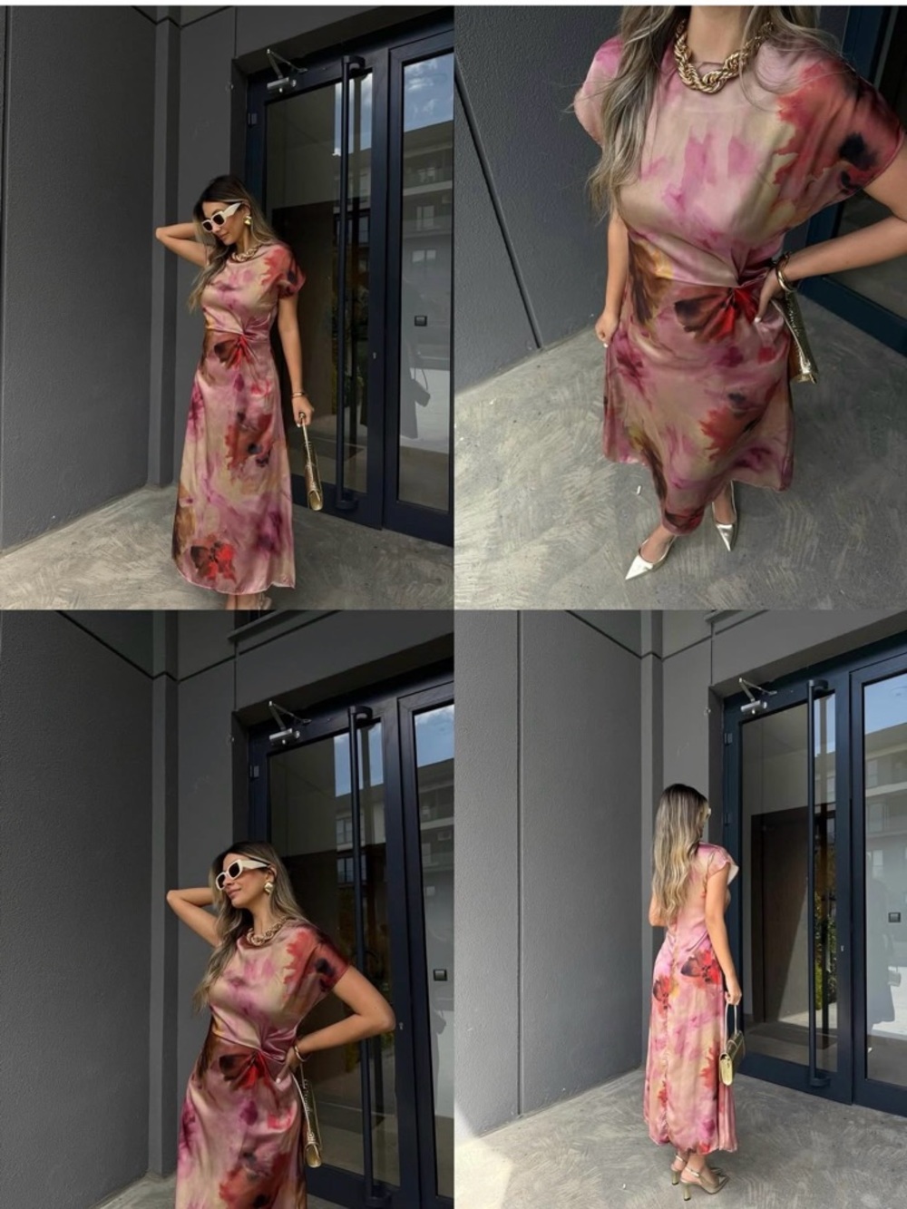 Zara Pink & Brown Watercolor Maxi Dress